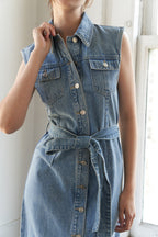 JUST FOLLOW ME DENIM MIDI DRESS - 90% Cotton