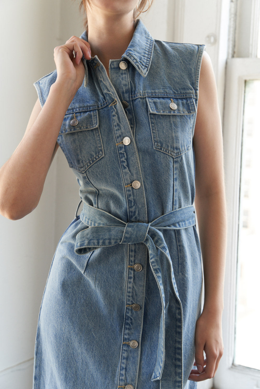 JUST FOLLOW ME DENIM MIDI DRESS - 90% Cotton