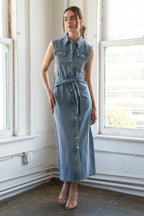 JUST FOLLOW ME DENIM MIDI DRESS - 90% Cotton