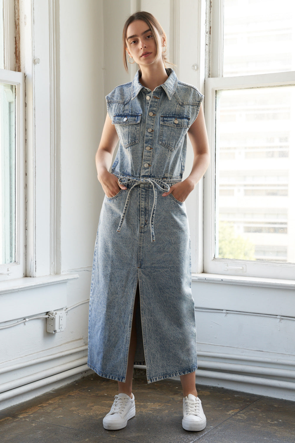 WILDFLOWER WHIMSY DENIM MIDI DRESS - 90% Cotton