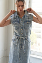 WILDFLOWER WHIMSY DENIM MIDI DRESS - 90% Cotton