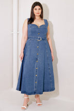 PRETTIEST BEHAVIOR DENIM MIDI DRESS -  98% Cotton