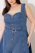 PRETTIEST BEHAVIOR DENIM MIDI DRESS -  98% Cotton