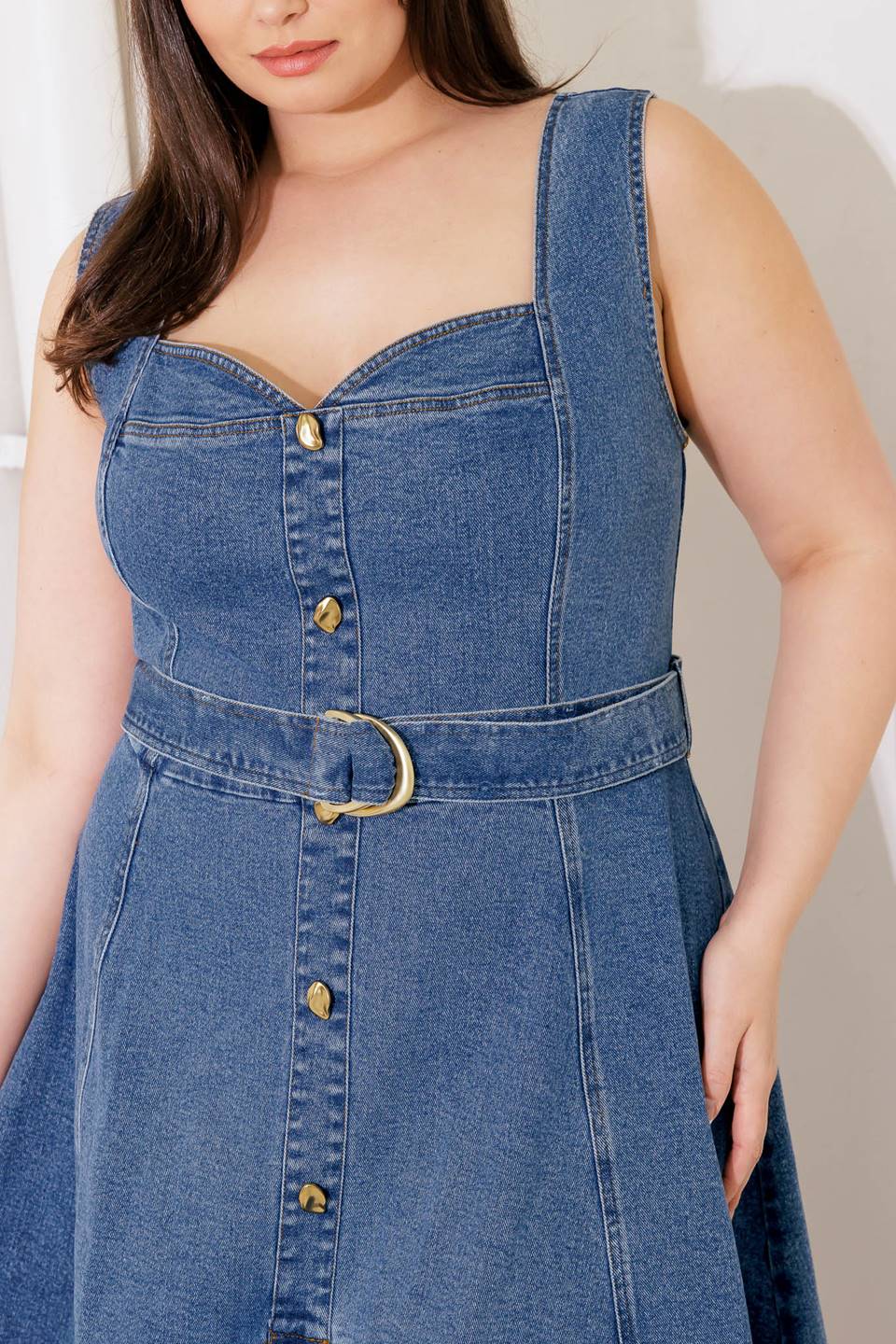 PRETTIEST BEHAVIOR DENIM MIDI DRESS -  98% Cotton