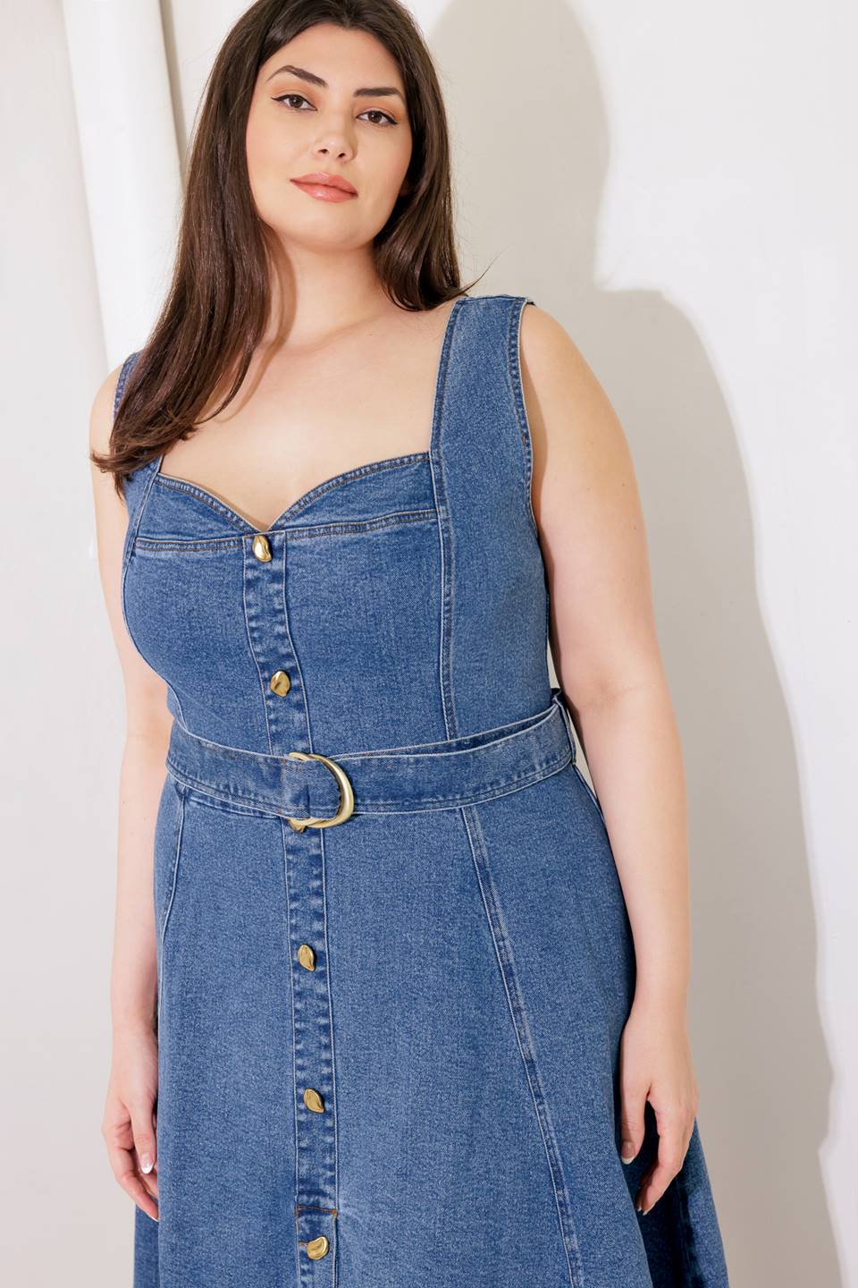 PRETTIEST BEHAVIOR DENIM MIDI DRESS -  98% Cotton
