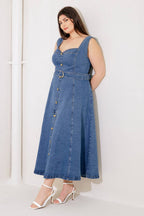 PRETTIEST BEHAVIOR DENIM MIDI DRESS -  98% Cotton