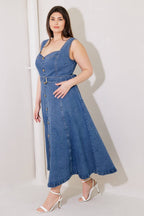 PRETTIEST BEHAVIOR DENIM MIDI DRESS -  98% Cotton