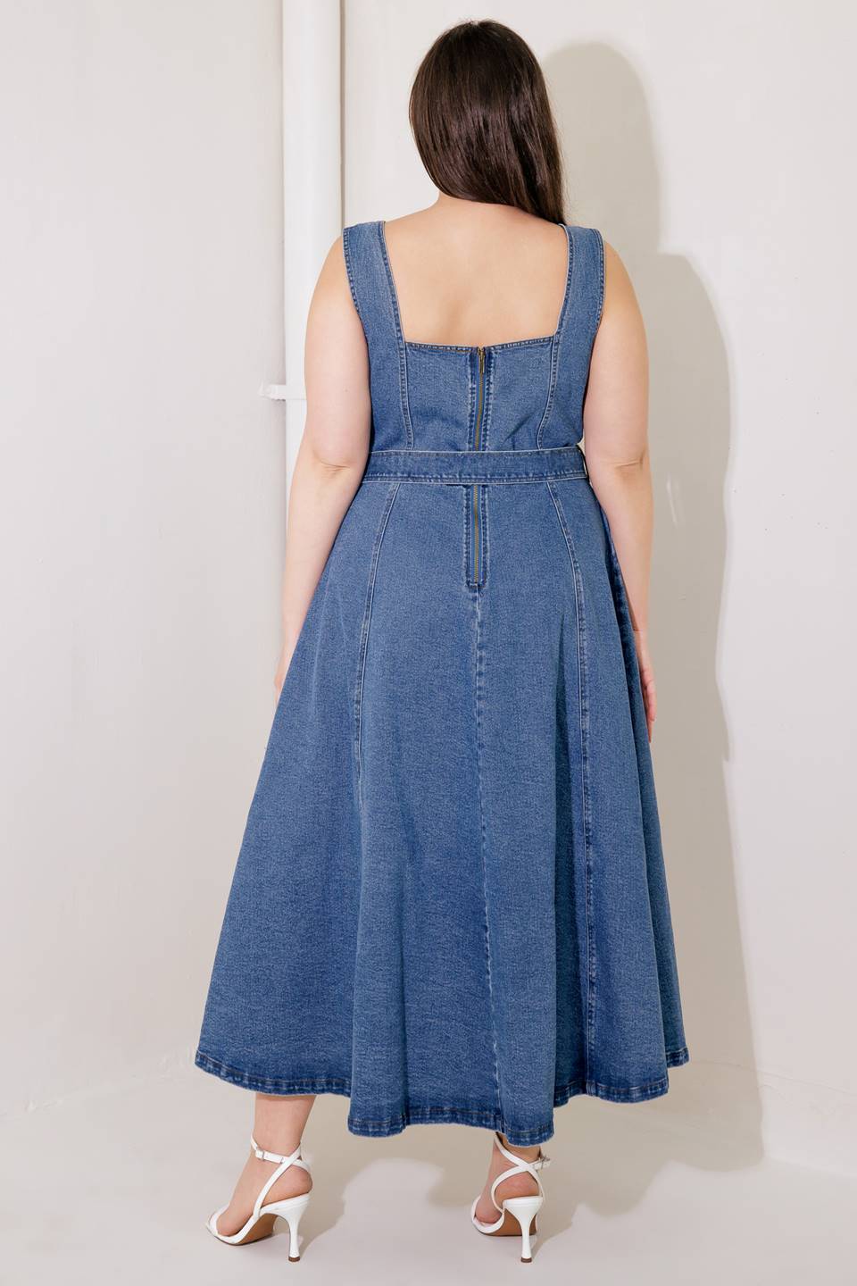 PRETTIEST BEHAVIOR DENIM MIDI DRESS -  98% Cotton