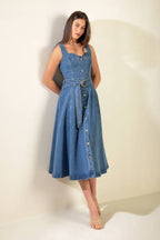PRETTIEST BEHAVIOR DENIM MIDI DRESS -  98% Cotton