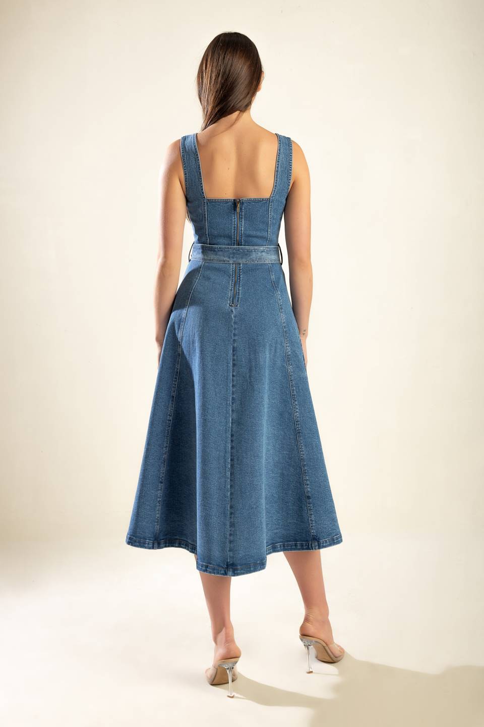 PRETTIEST BEHAVIOR DENIM MIDI DRESS -  98% Cotton