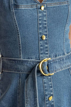 PRETTIEST BEHAVIOR DENIM MIDI DRESS -  98% Cotton