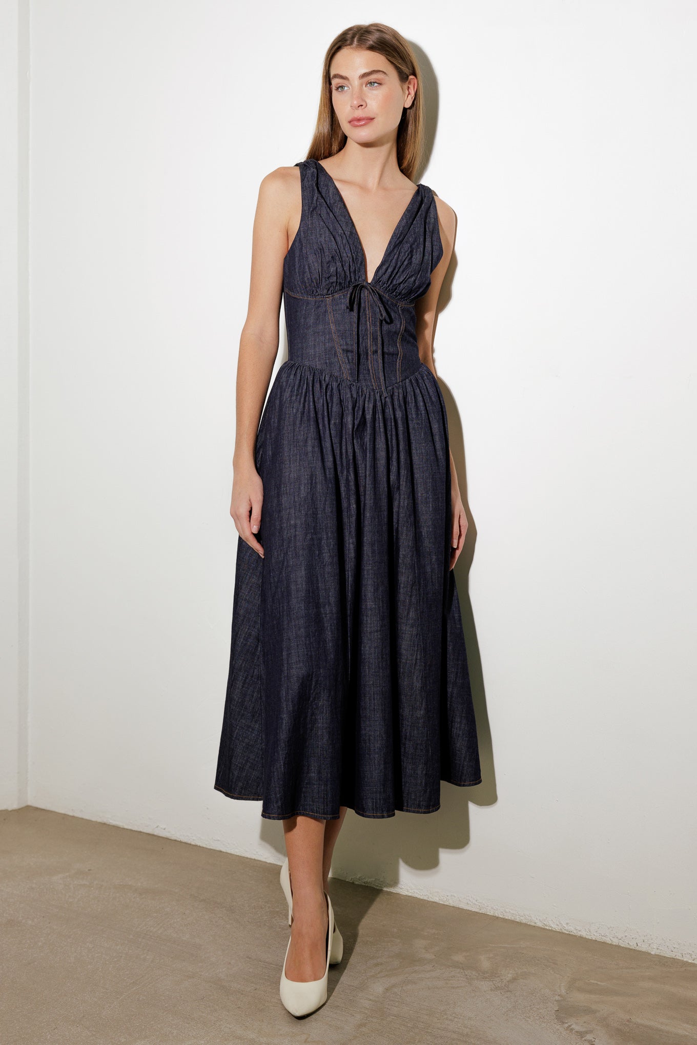 RUSTIC DREAM WOVEN MIDI DRESS - 90% Cotton