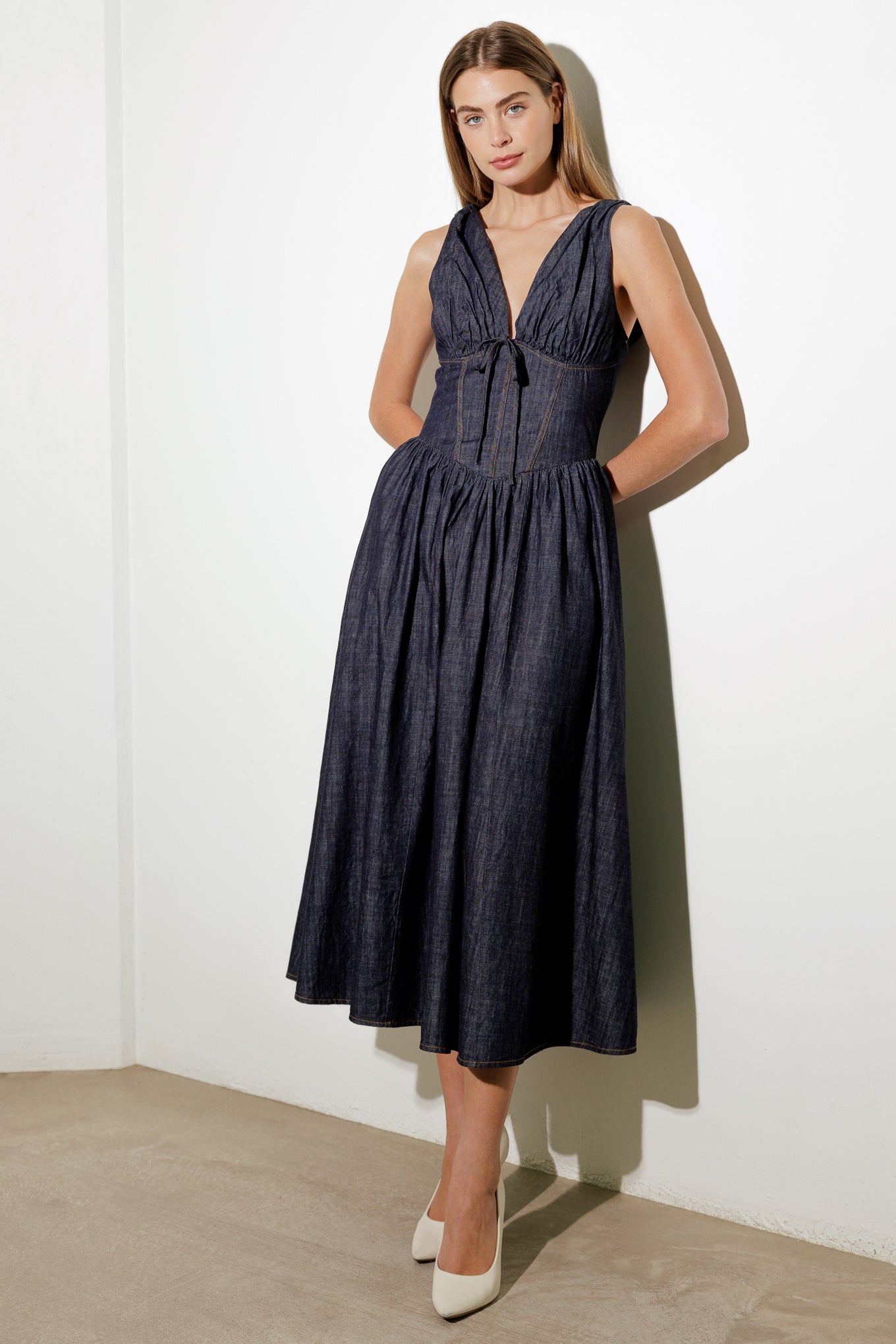 RUSTIC DREAM WOVEN MIDI DRESS - 90% Cotton