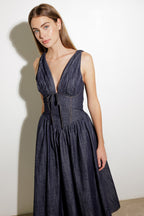 RUSTIC DREAM WOVEN MIDI DRESS - 90% Cotton