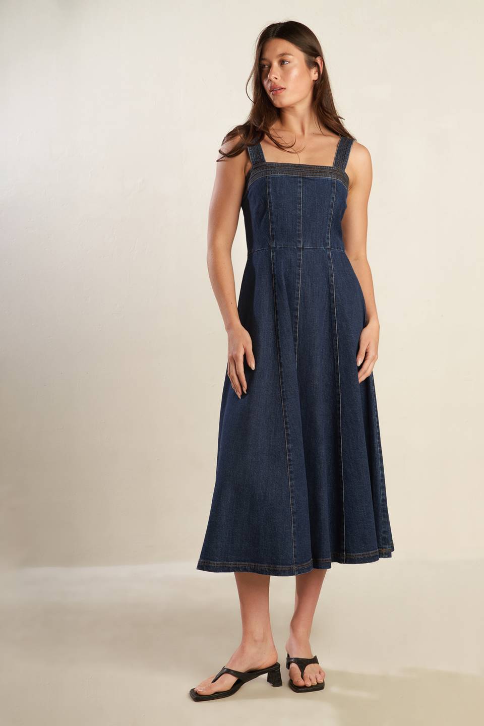 TERRIFIC TIMING DENIM MIDI DRESS - 98% Cotton