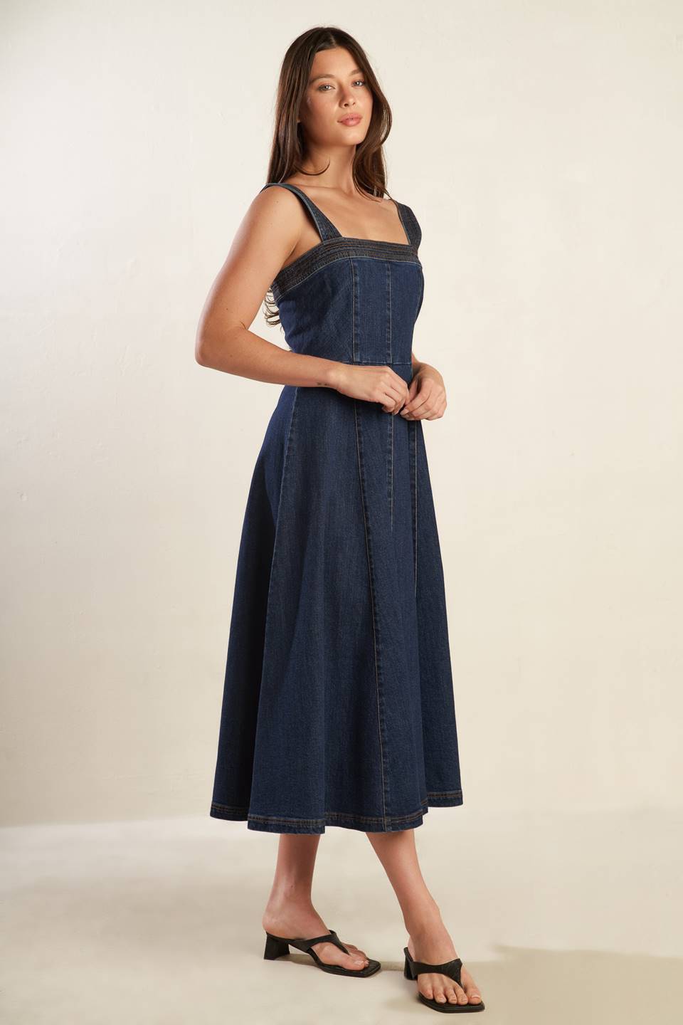 TERRIFIC TIMING DENIM MIDI DRESS - 98% Cotton