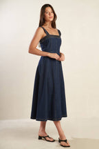 TERRIFIC TIMING DENIM MIDI DRESS - 98% Cotton