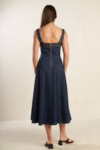 TERRIFIC TIMING DENIM MIDI DRESS - 98% Cotton