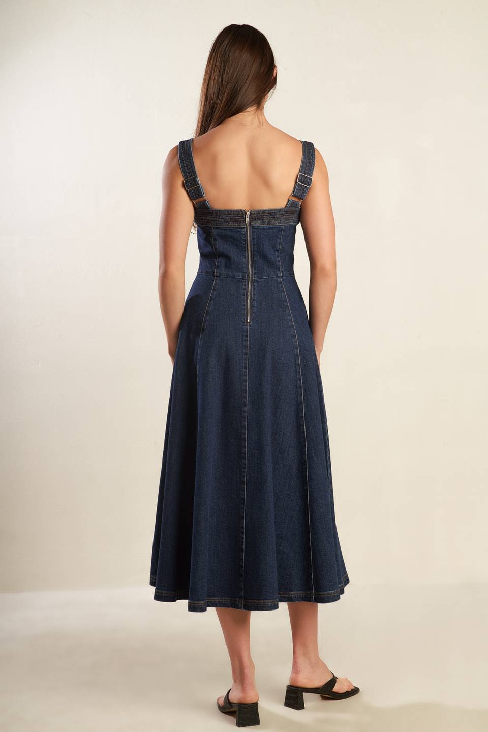 TERRIFIC TIMING DENIM MIDI DRESS - 98% Cotton