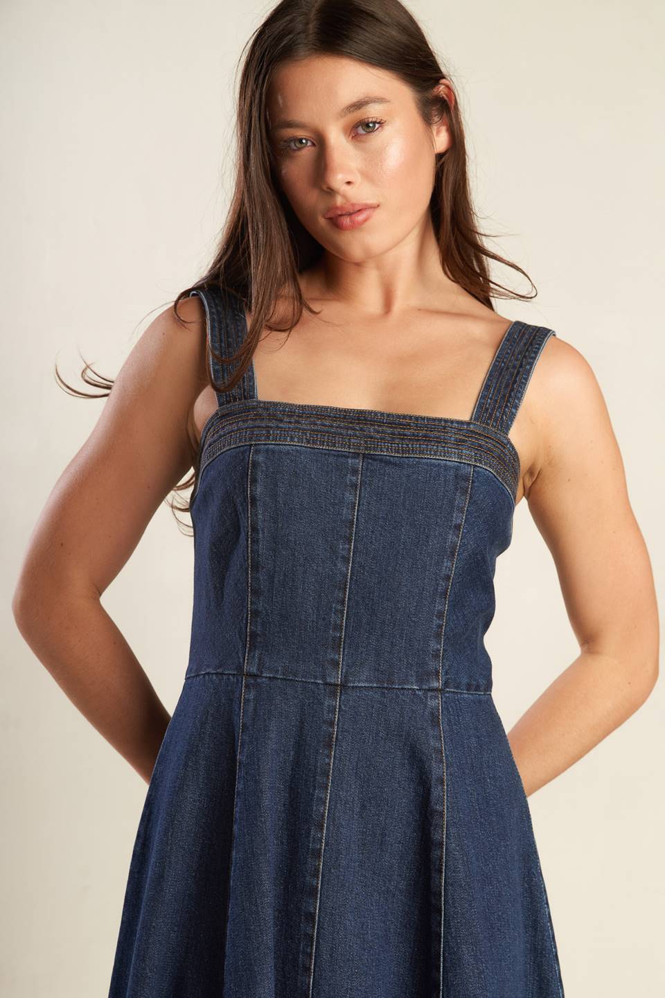 TERRIFIC TIMING DENIM MIDI DRESS - 98% Cotton