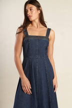 TERRIFIC TIMING DENIM MIDI DRESS - 98% Cotton