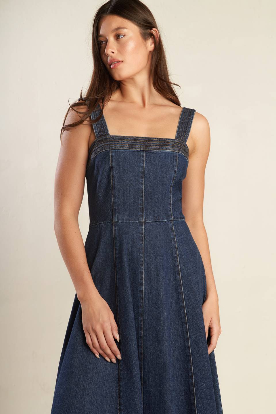 TERRIFIC TIMING DENIM MIDI DRESS - 98% Cotton