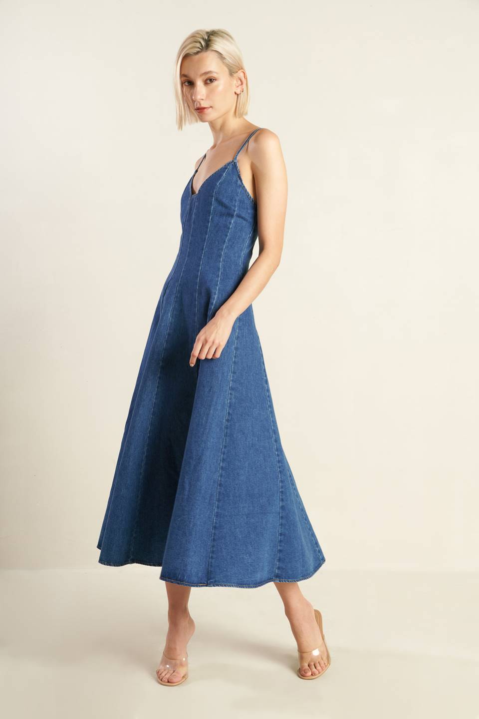 ROSEWOOD ROMANCE DENIM MIDI DRESS - 90% Cotton