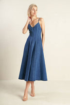 ROSEWOOD ROMANCE DENIM MIDI DRESS - 90% Cotton