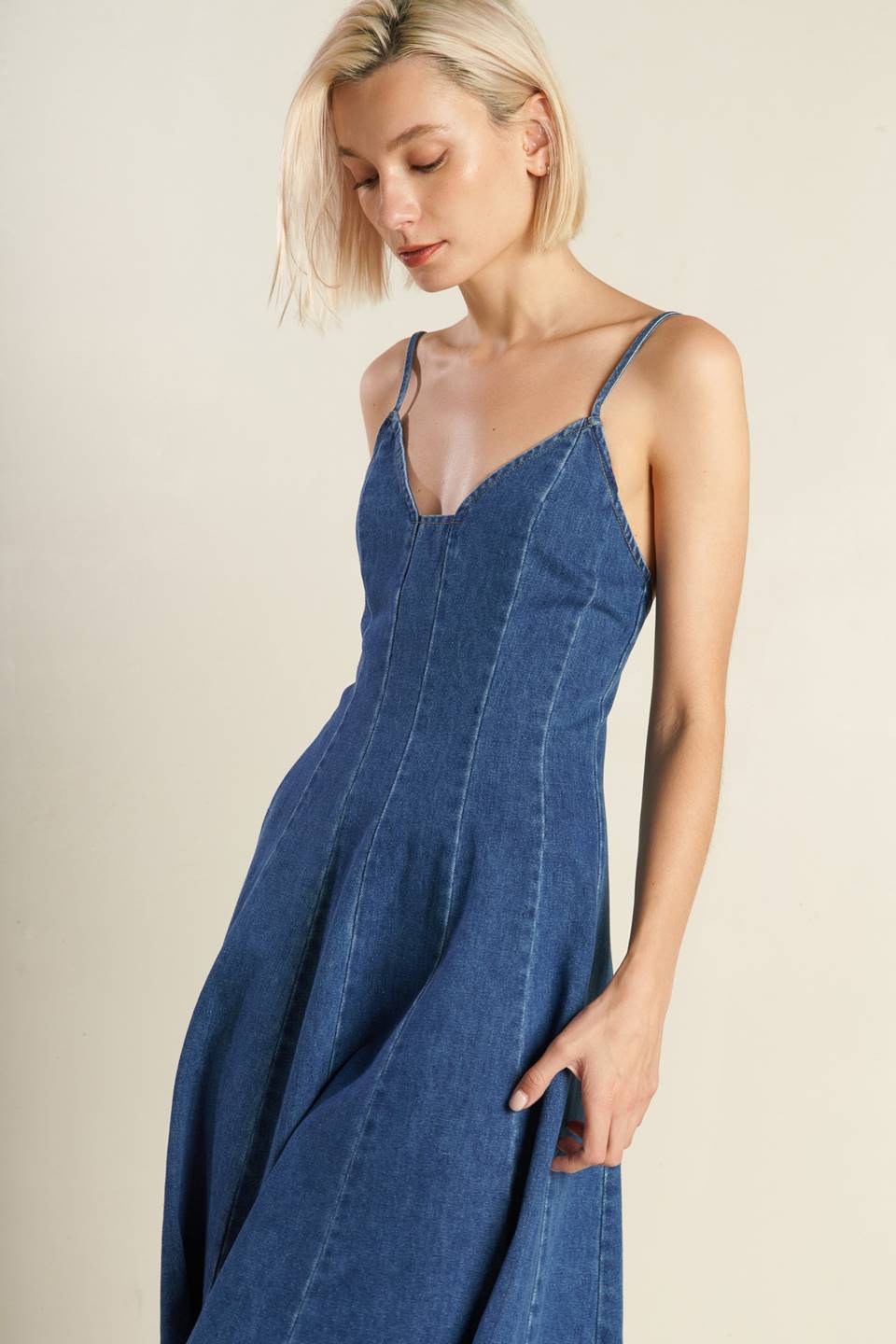 ROSEWOOD ROMANCE DENIM MIDI DRESS - 90% Cotton