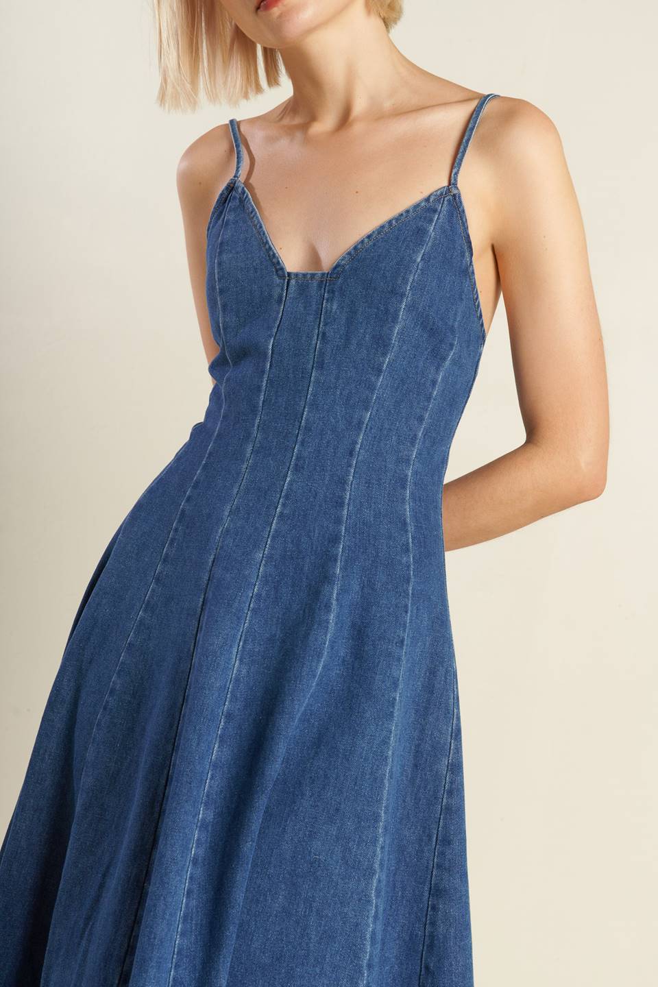 ROSEWOOD ROMANCE DENIM MIDI DRESS - 90% Cotton
