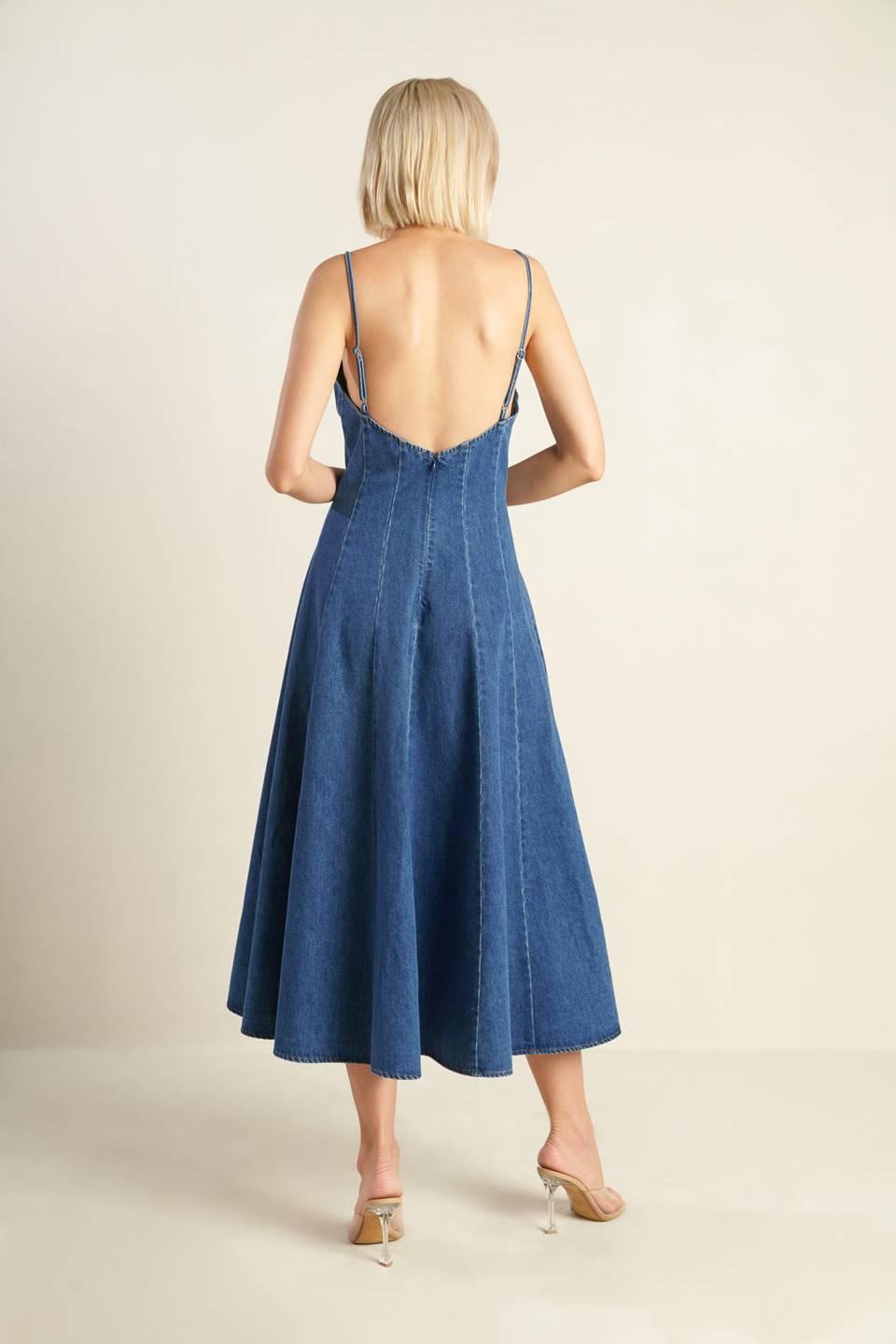 ROSEWOOD ROMANCE DENIM MIDI DRESS - 90% Cotton