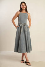 A DAY AT THE VINEYARD DENIM MIDI DRESS - 99% Cotton
