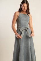 A DAY AT THE VINEYARD DENIM MIDI DRESS - 99% Cotton