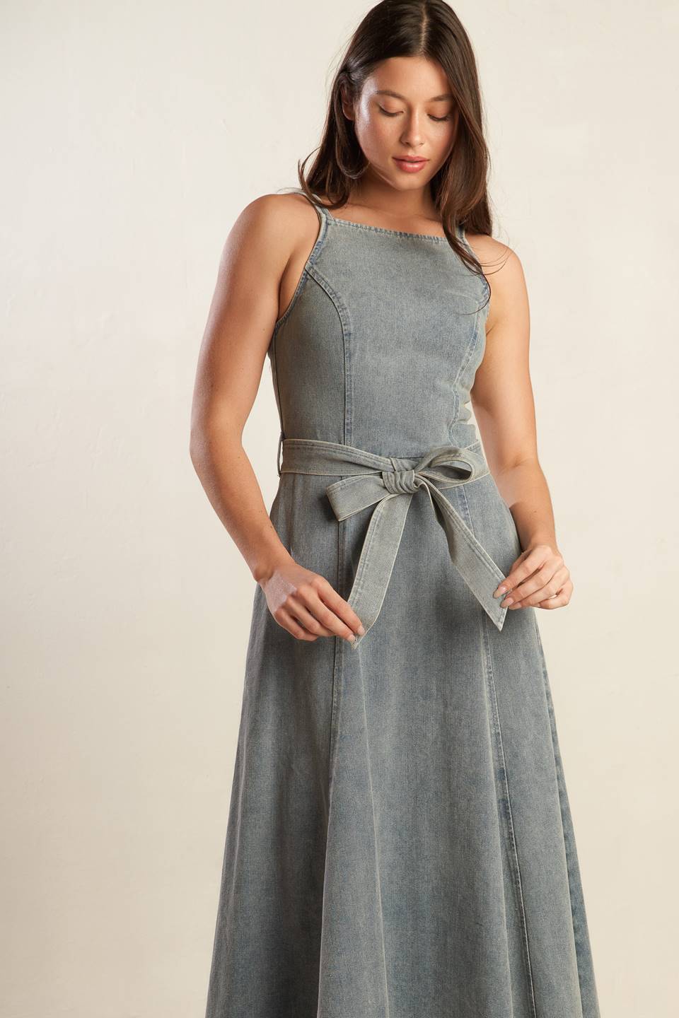 A DAY AT THE VINEYARD DENIM MIDI DRESS - 99% Cotton