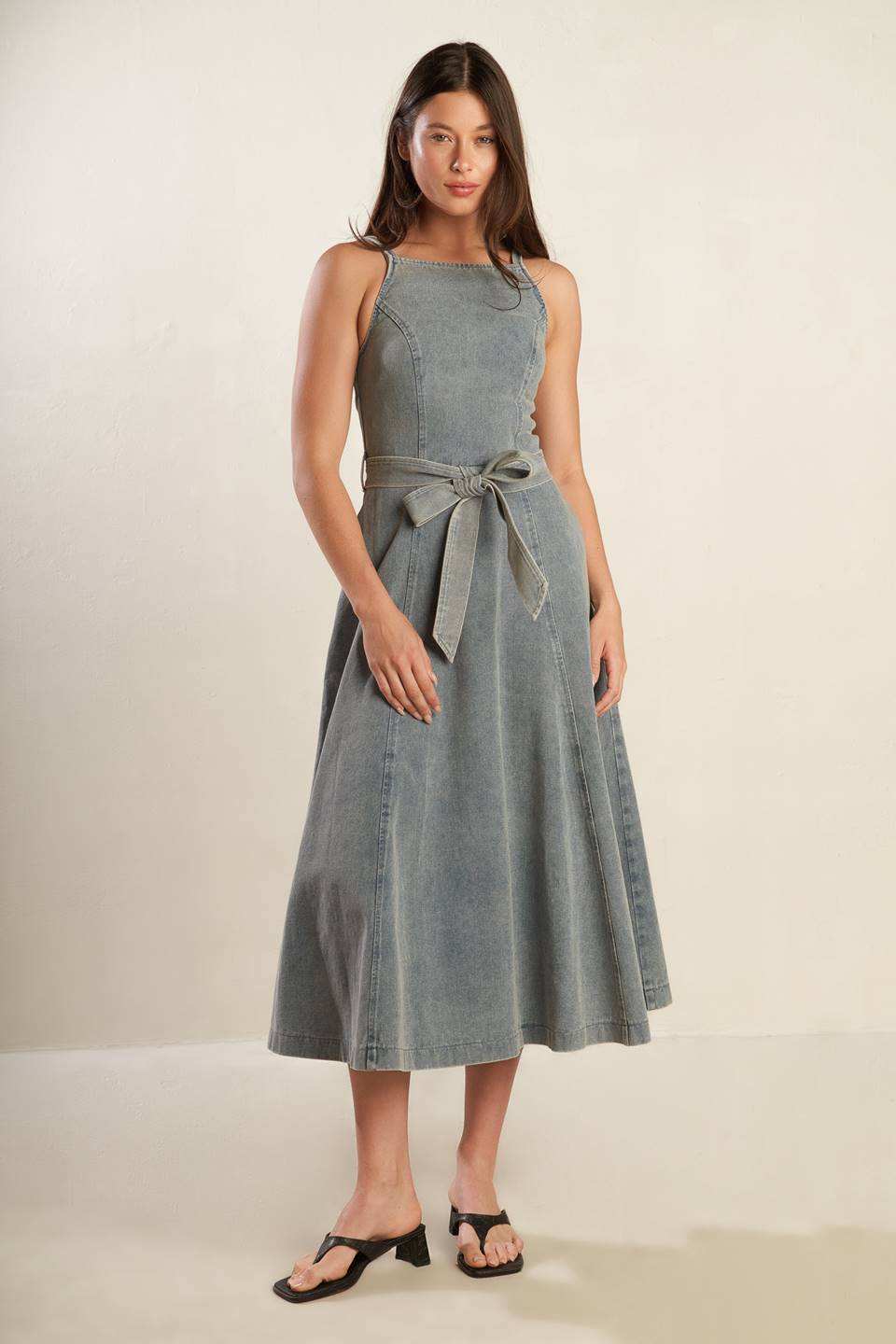 A DAY AT THE VINEYARD DENIM MIDI DRESS - 99% Cotton