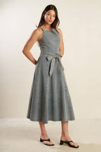 A DAY AT THE VINEYARD DENIM MIDI DRESS - 99% Cotton