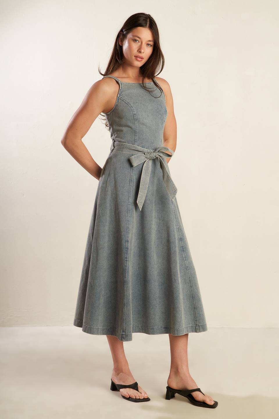 A DAY AT THE VINEYARD DENIM MIDI DRESS - 99% Cotton