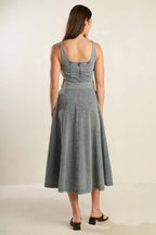 A DAY AT THE VINEYARD DENIM MIDI DRESS - 99% Cotton