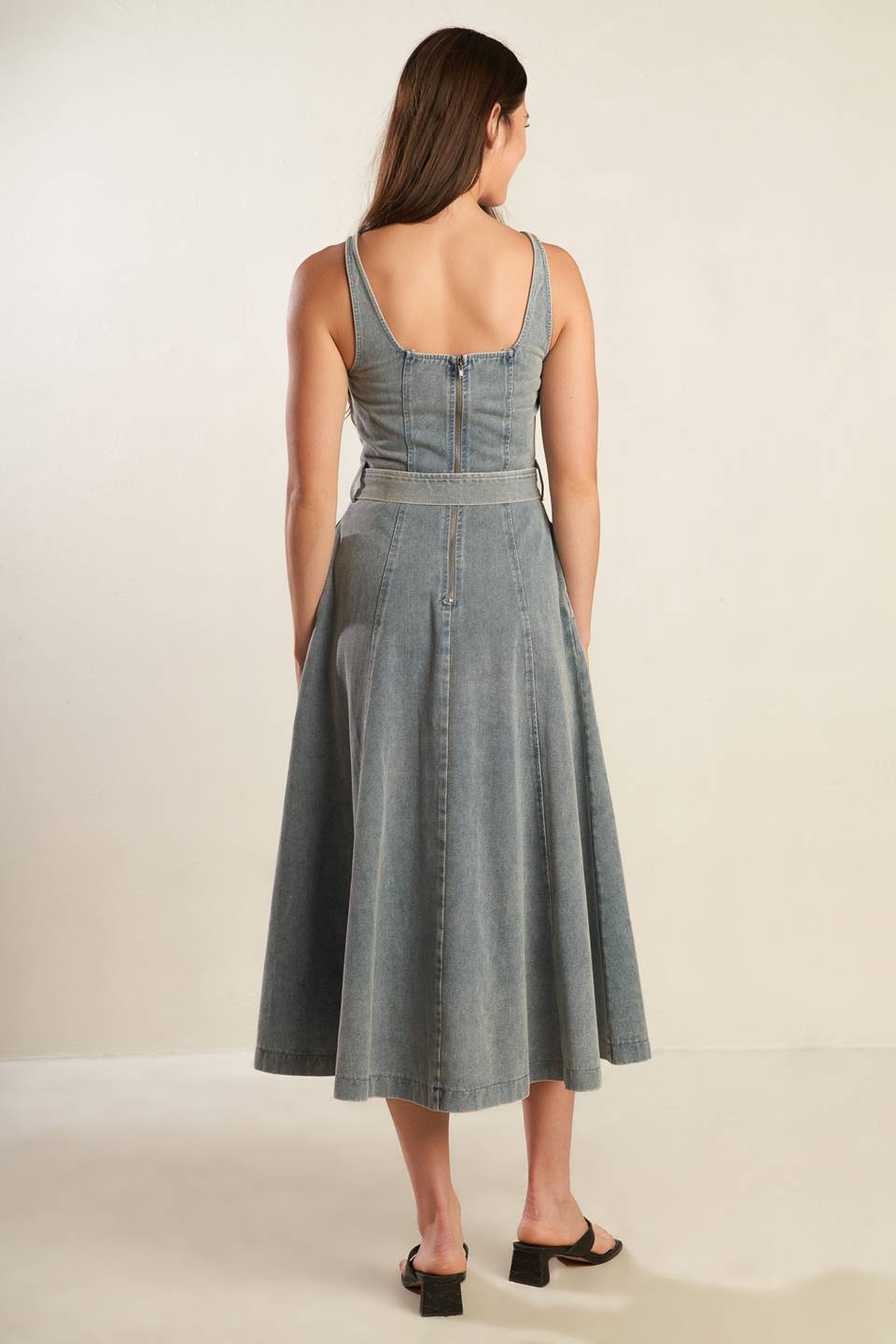 A DAY AT THE VINEYARD DENIM MIDI DRESS - 99% Cotton