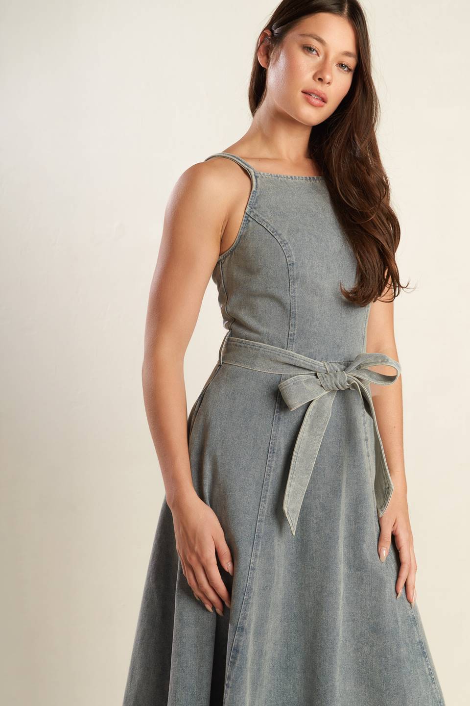 A DAY AT THE VINEYARD DENIM MIDI DRESS - 99% Cotton