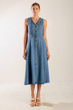 THE JOURNEY BEGINS BLUE DENIM MIDI DRESS