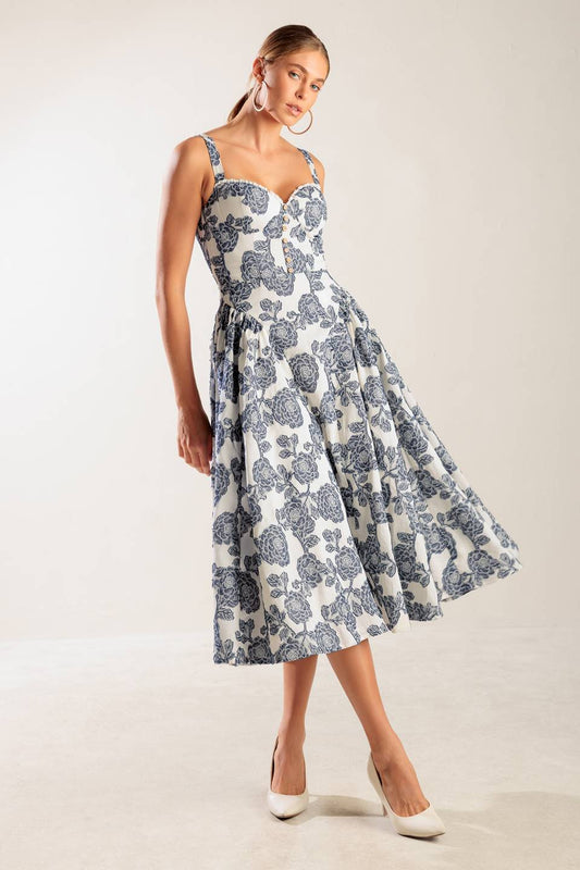 EXPLORING NEW INTERESTS WOVEN MIDI DRESS - 90% Cotton