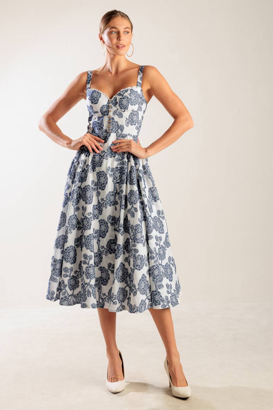 EXPLORING NEW INTERESTS WOVEN MIDI DRESS - 90% Cotton