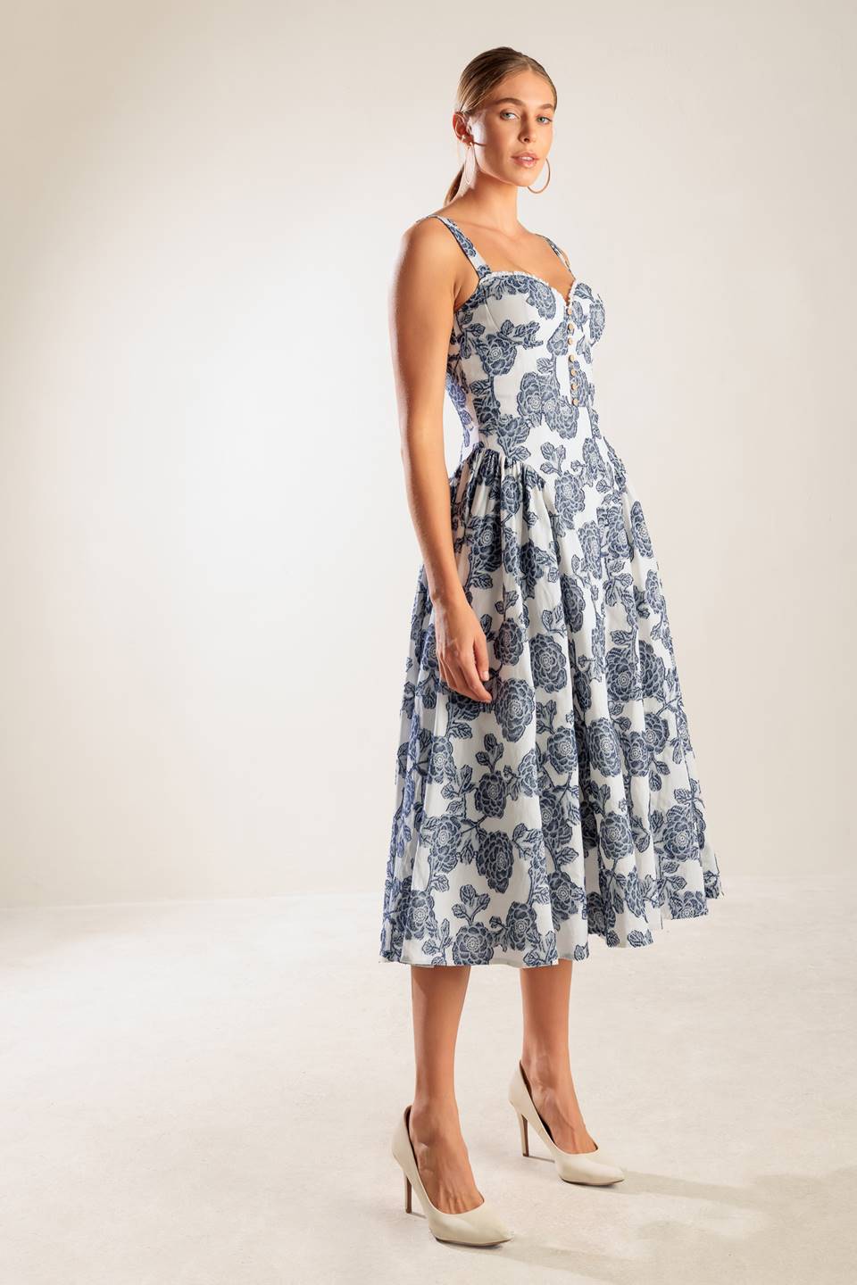 EXPLORING NEW INTERESTS WOVEN MIDI DRESS - 90% Cotton