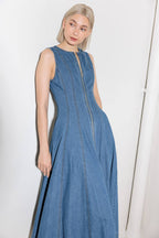 IRRESISTIBLY POISED DENIM MIDI DRESS - 90% Cotton