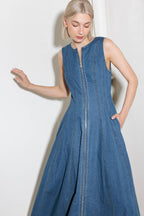 IRRESISTIBLY POISED DENIM MIDI DRESS - 90% Cotton