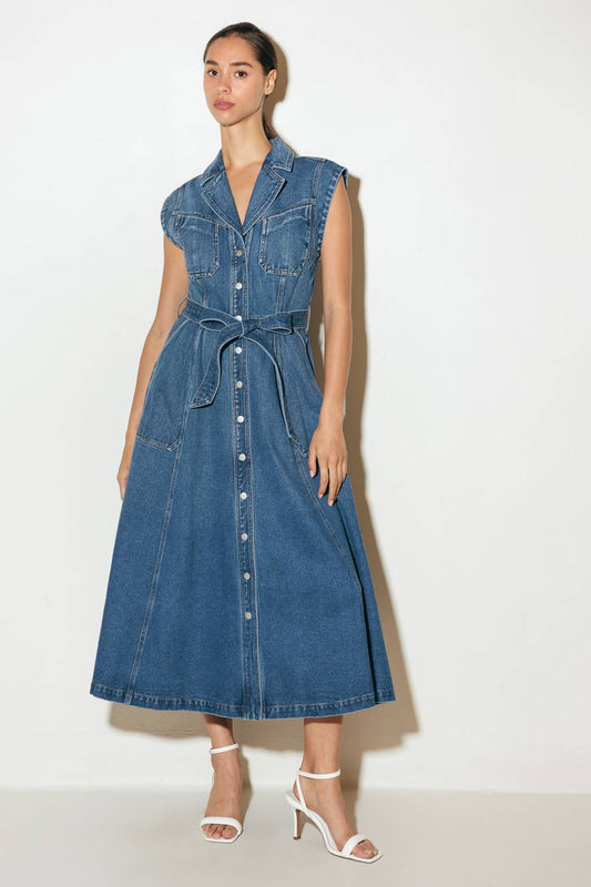 LIGHT CODE MEDIUM DENIM MIDI DRESS - 90% Cotton