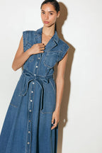 LIGHT CODE MEDIUM DENIM MIDI DRESS - 90% Cotton