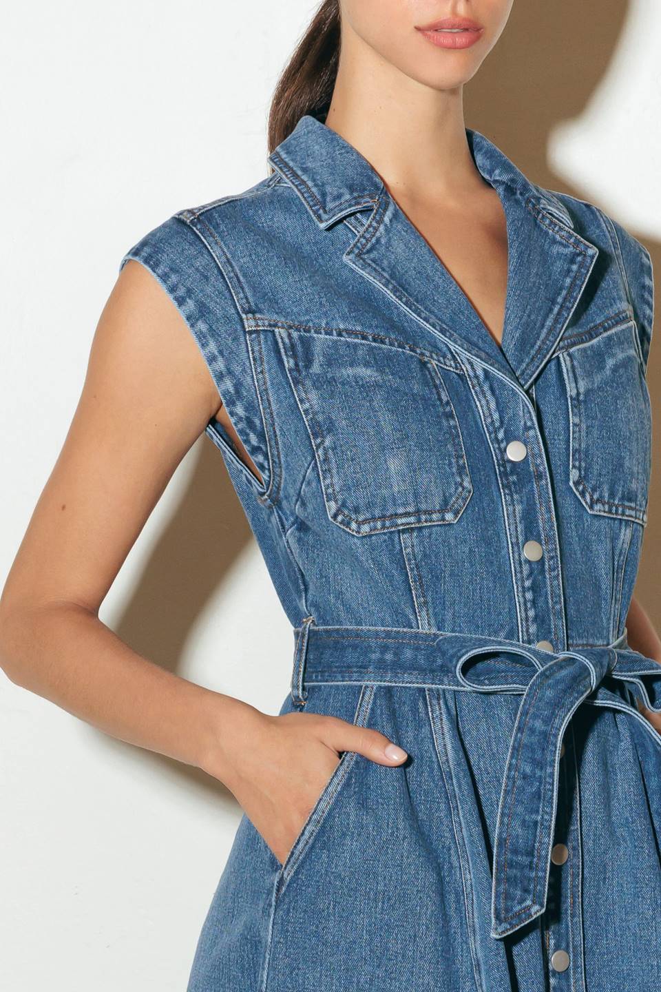 LIGHT CODE MEDIUM DENIM MIDI DRESS - 90% Cotton