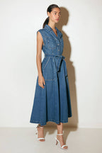 LIGHT CODE MEDIUM DENIM MIDI DRESS - 90% Cotton